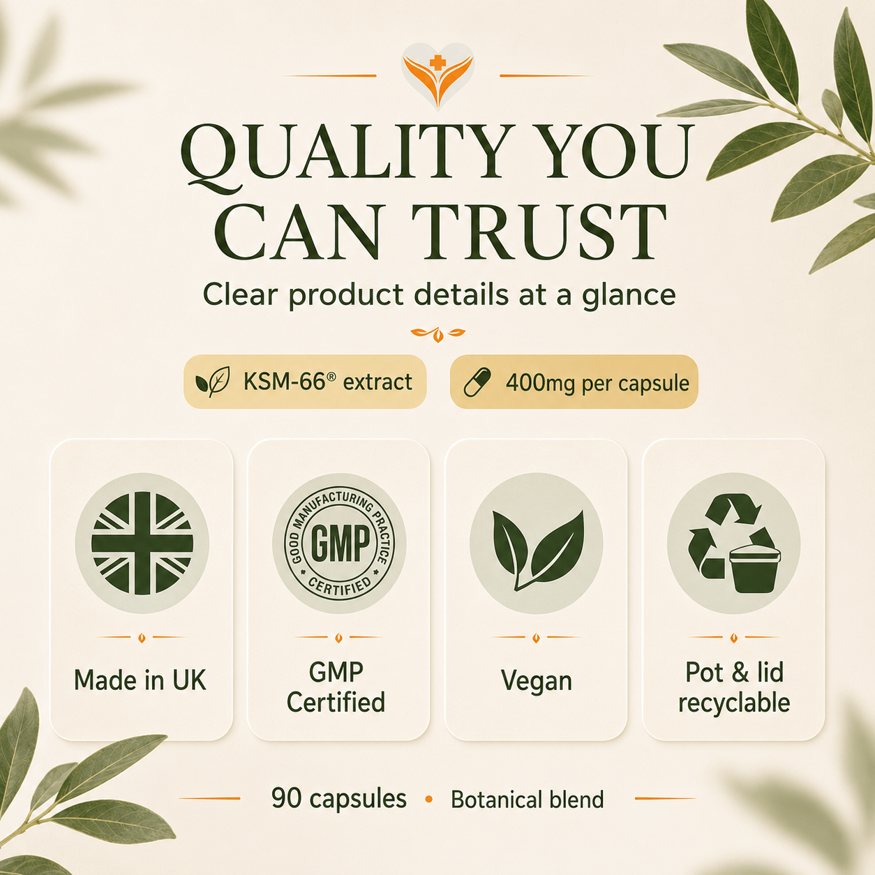 Ashwagandha Complex quality standards, UK made, vegan and GMP certified