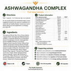 Ashwagandha Complex supplement facts and ingredients panel