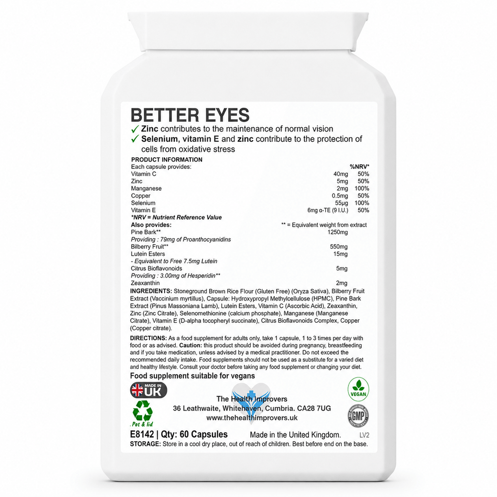 Better Eyes Complex supplement facts and ingredients panel