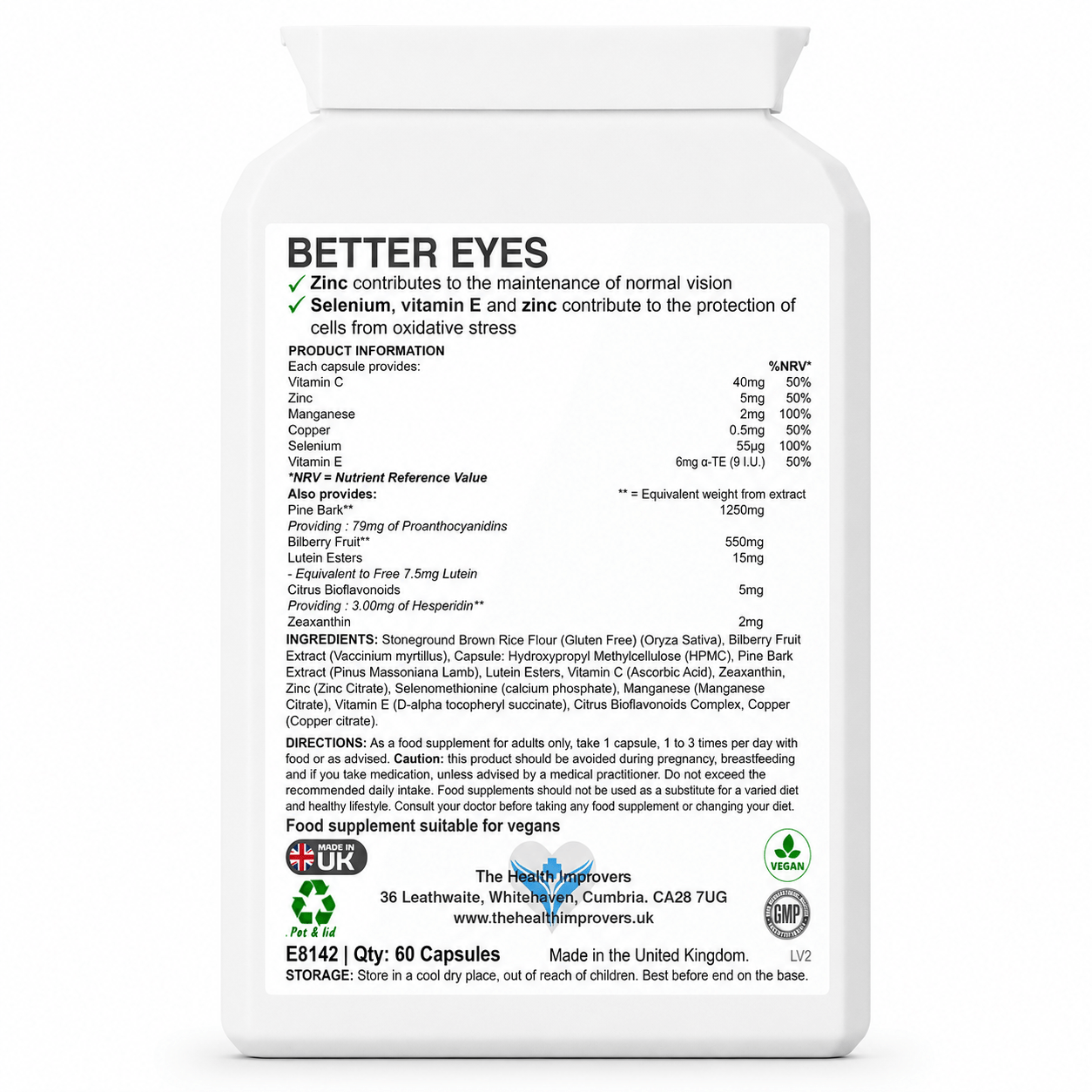 Better Eyes Complex supplement facts and ingredients panel