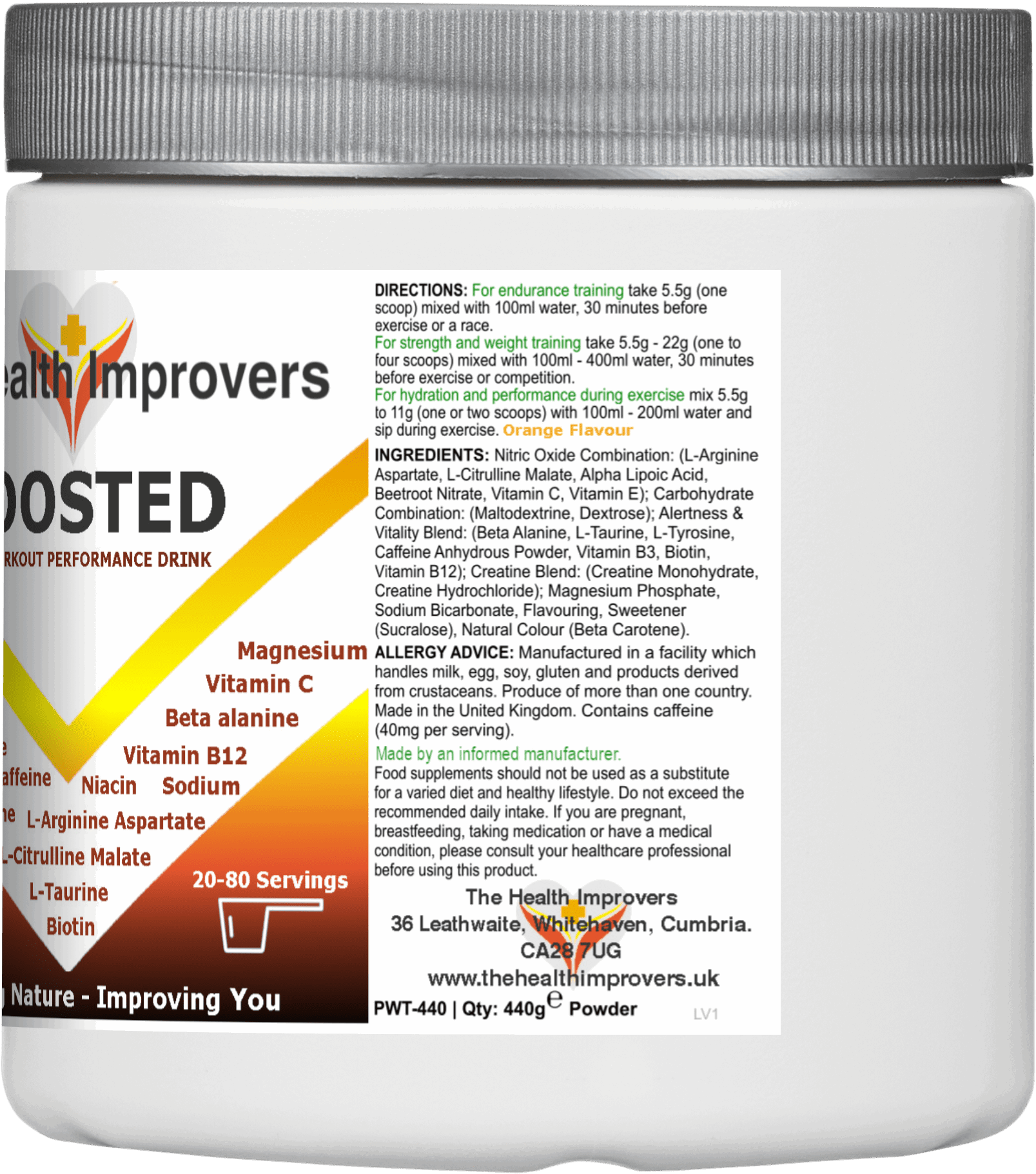 Boosted Pre - Workout Performance Drink | Energy | Focus | Strength | Endurance - The Health Improvers