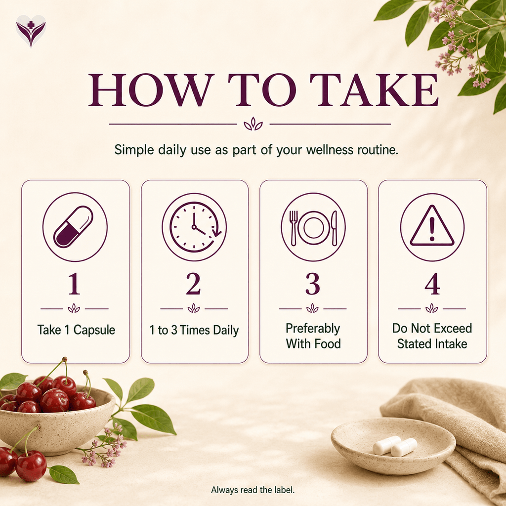 How to take Cherry & Beetroot Complex, one capsule daily with water