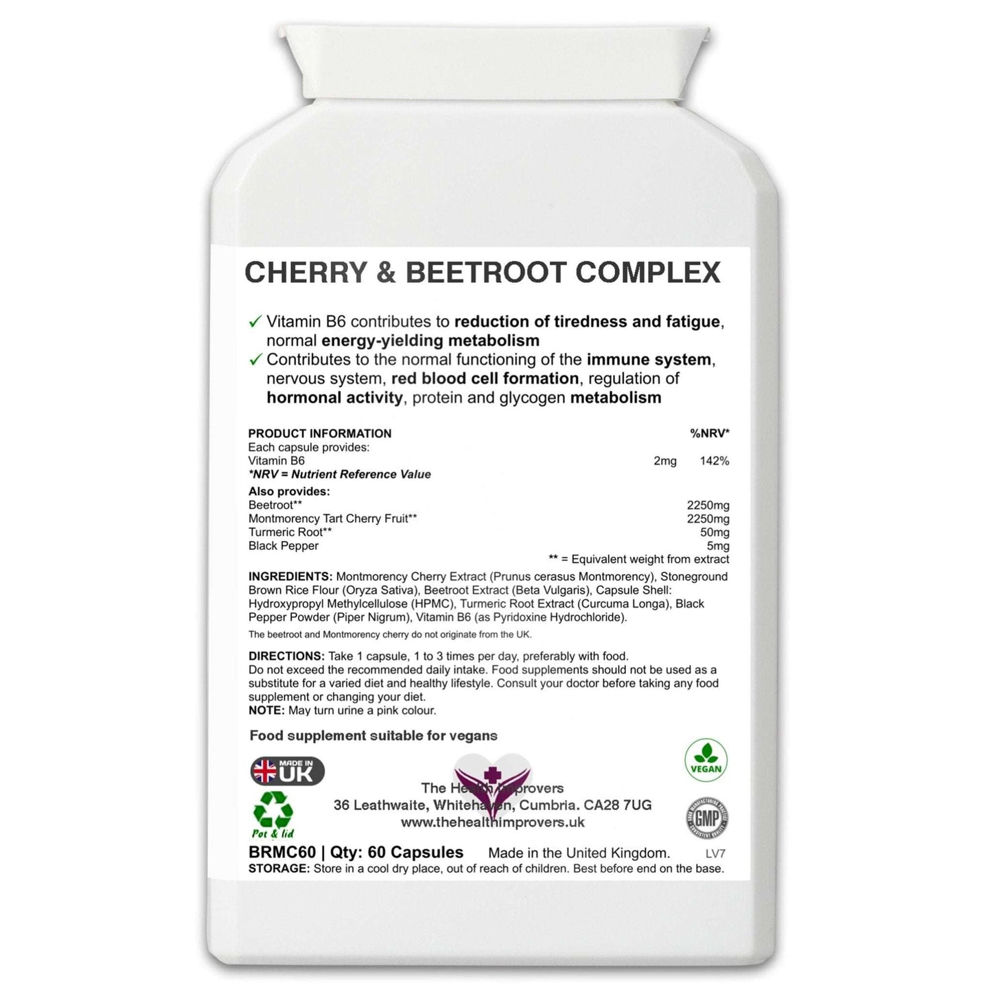 Cherry & Beetroot Complex Supplement | 4500mg | Vegan | - The Health Improvers