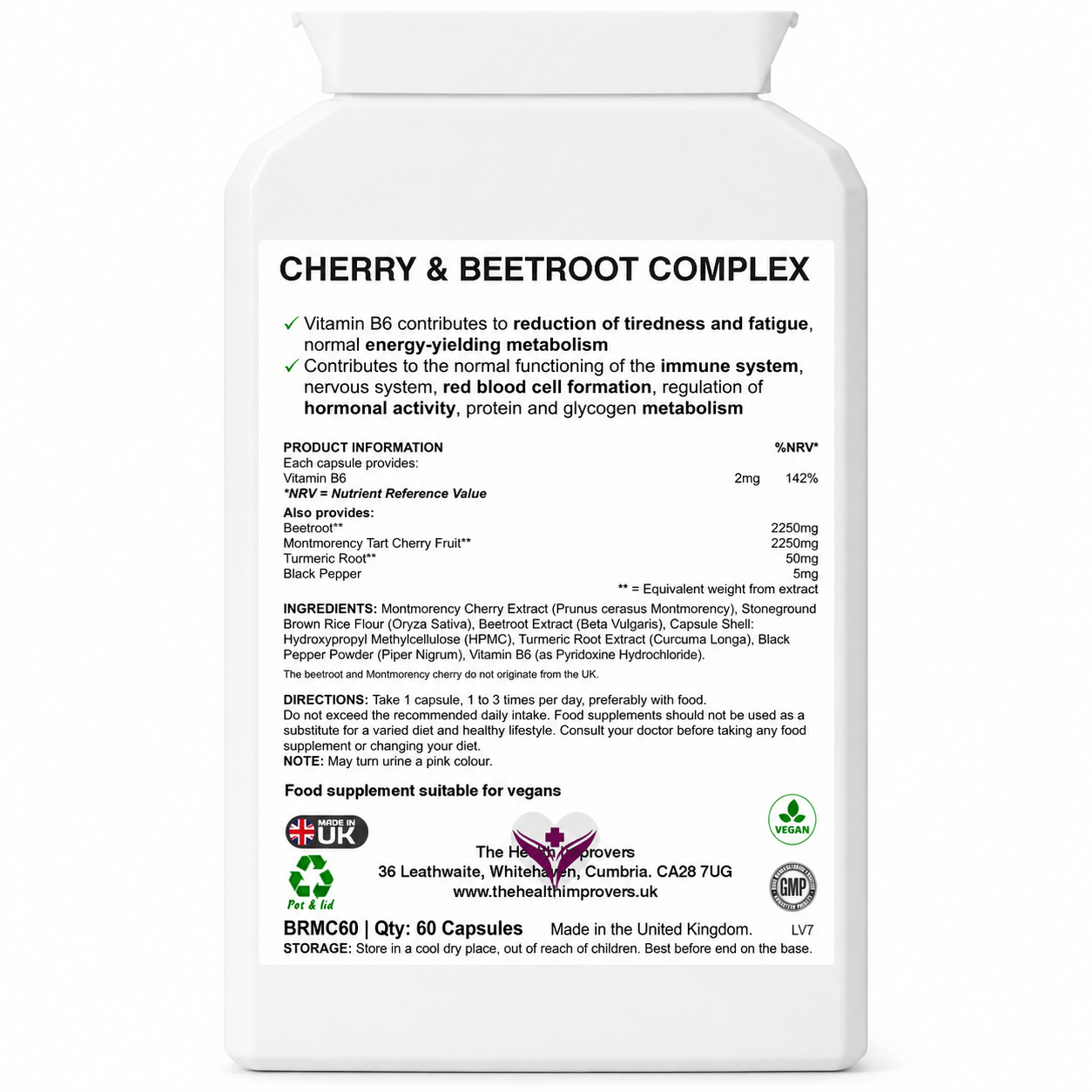 Cherry & Beetroot Complex supplement facts and ingredients panel