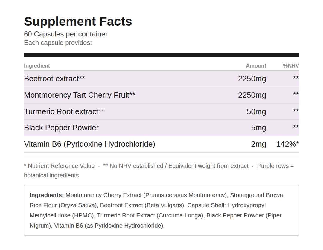 Montmorency Cherry & Beetroot Recovery Complex | Natural Energy & Joint Support