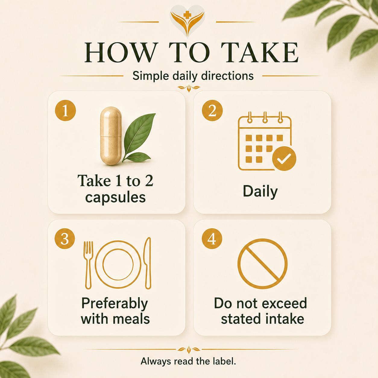 How to take Collagen Beauty Complex, one to two capsules daily with a meal