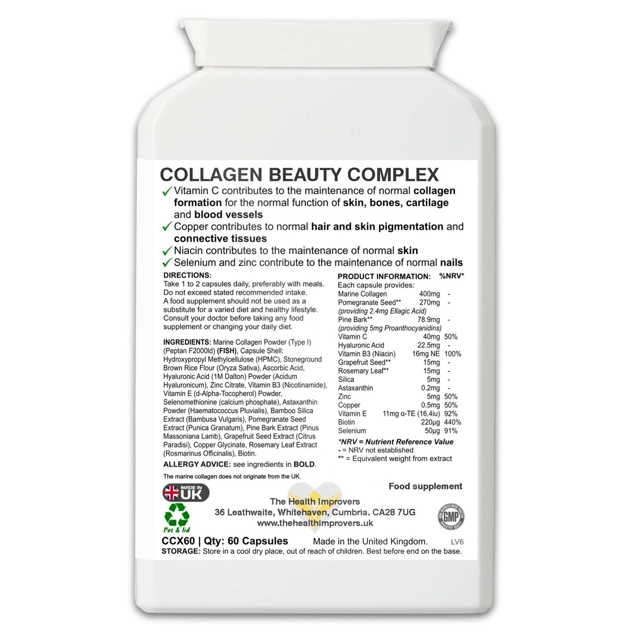 Collagen Beauty Complex Supplement with Hyaluronic Acid | Made in UK | - The Health Improvers