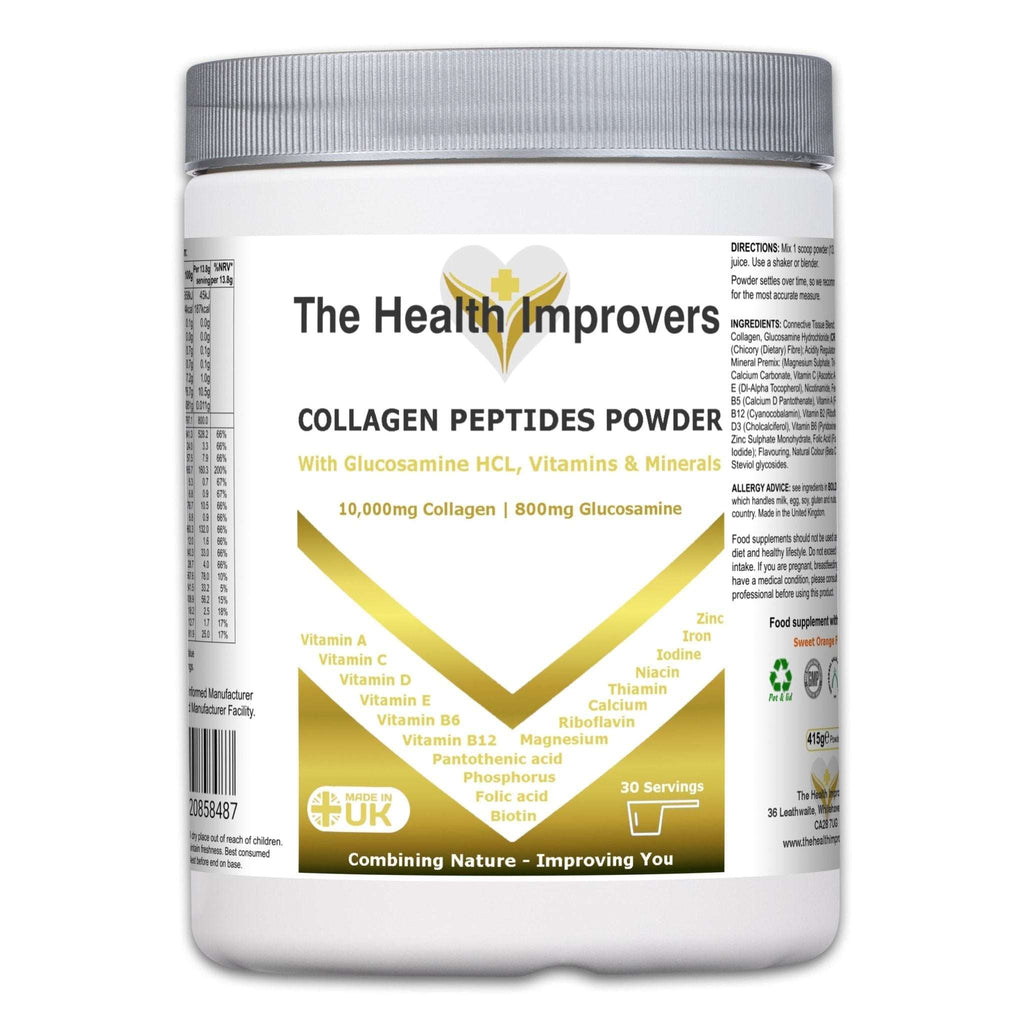 Collagen Peptides Powder Drink Mix | 10,000mg Hydrolysed Collagen | 800mg Glucosamine HCL | - The Health Improvers