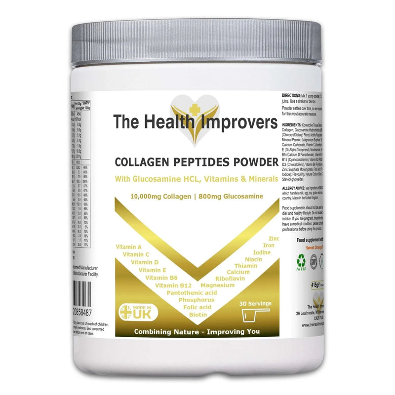 High-strength collagen peptides powder tub by The Health Improvers