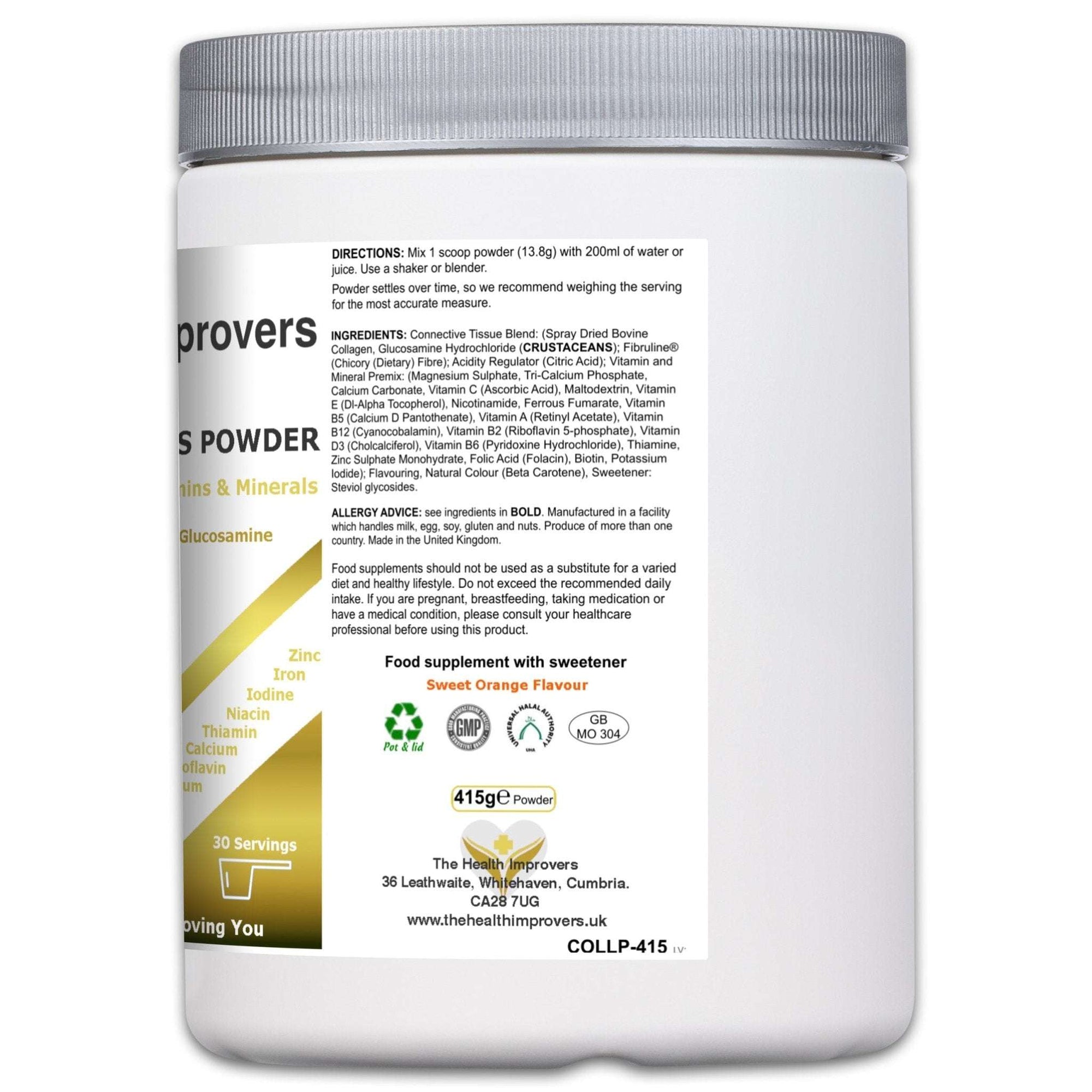 Collagen Peptides Powder Drink Mix | 10,000mg Hydrolysed Collagen | 800mg Glucosamine HCL | - The Health Improvers