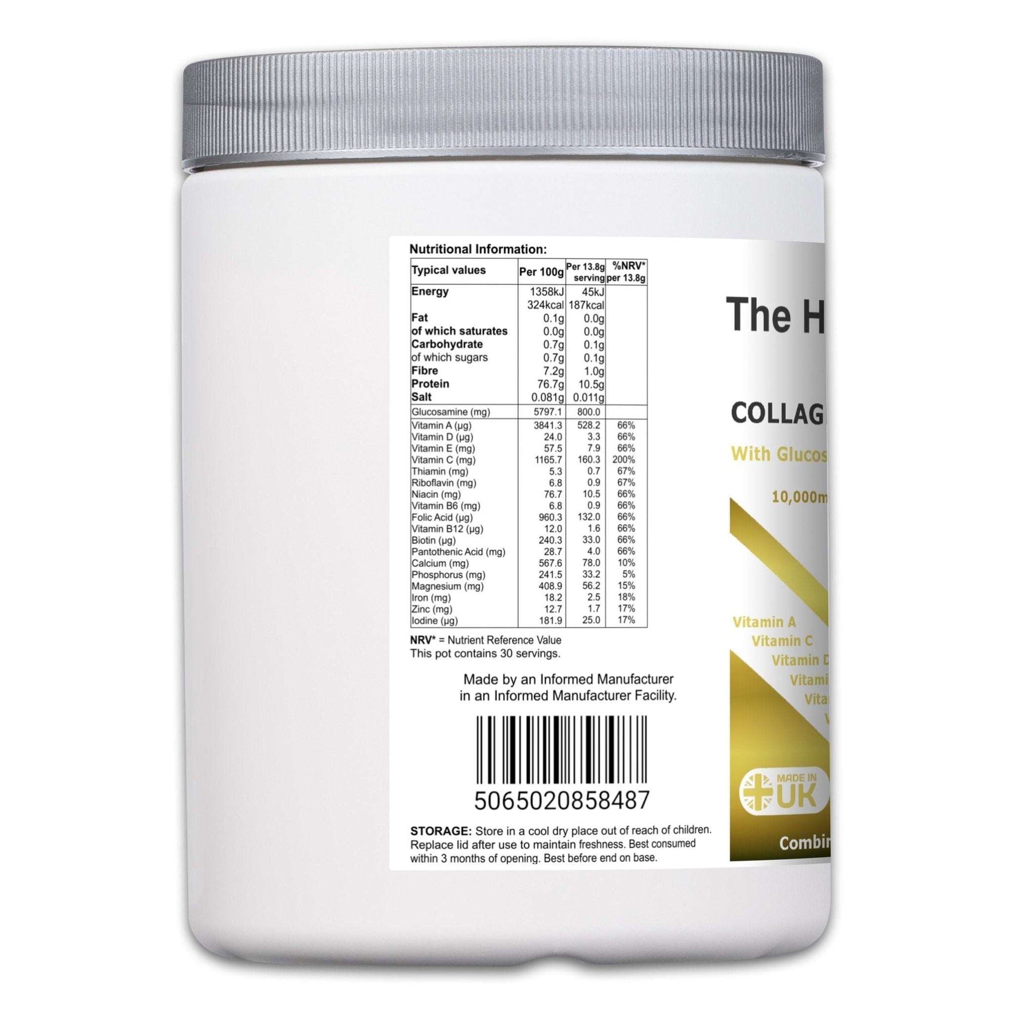 Collagen Peptides Powder Drink Mix | 10,000mg Hydrolysed Collagen | 800mg Glucosamine HCL | - The Health Improvers