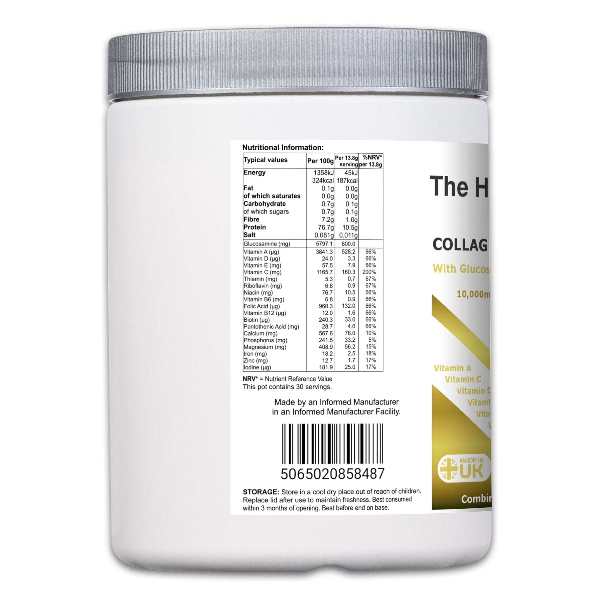 Collagen Peptides Powder Drink Mix | 10,000mg Hydrolysed Collagen | 800mg Glucosamine HCL | - The Health Improvers