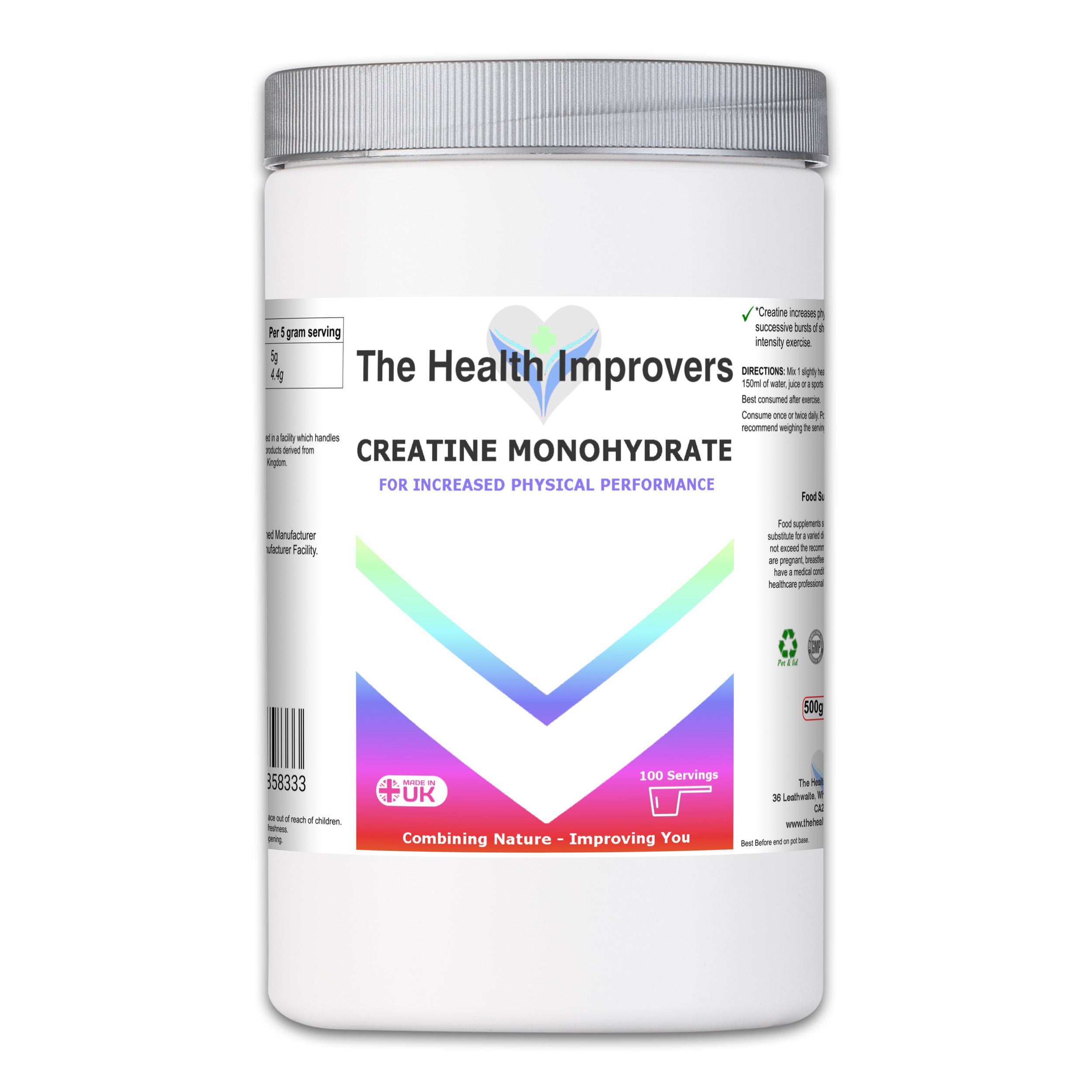 Creatine Monohydrate Drink Mix | 100 Servings | 5g Per Serving | The Health Improvers