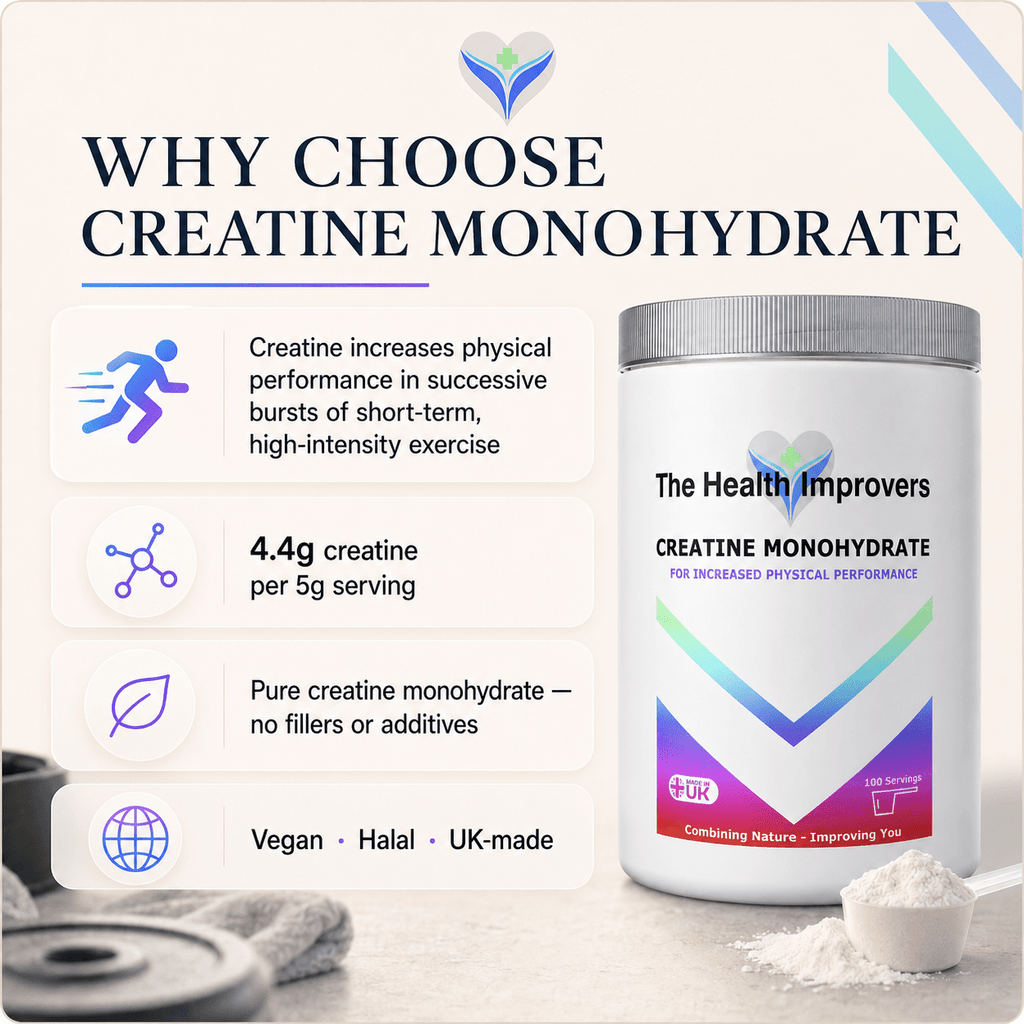 Why choose Creatine Monohydrate, creatine increases physical performance in successive bursts of short-term high-intensity exercise, with a daily 3g intake