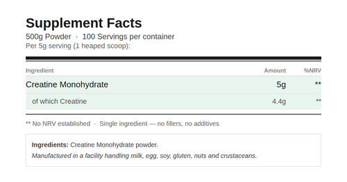 Creatine Monohydrate - front of bottle - UK made vegan supplement