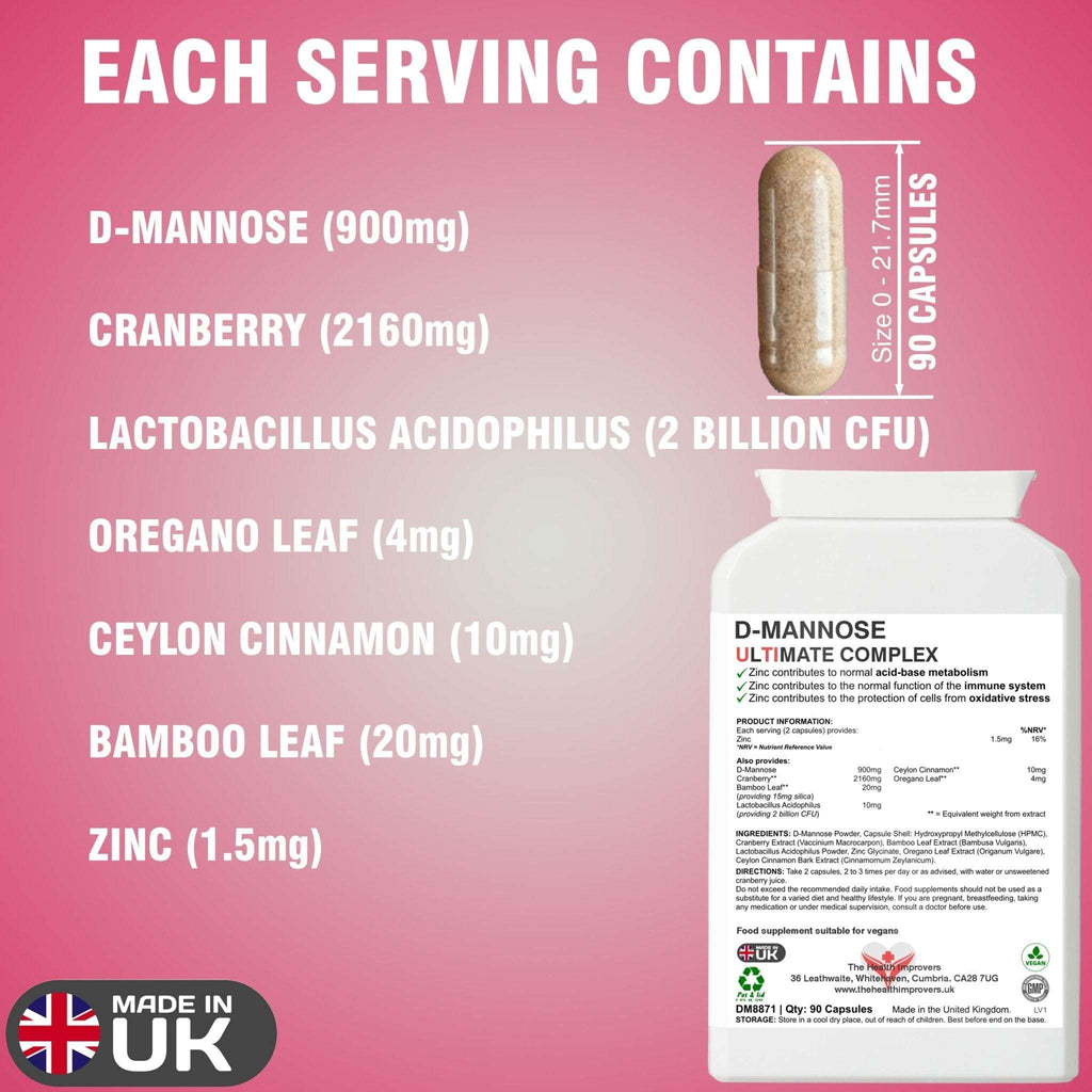 D - Mannose & Cranberry Ultimate Complex Supplement | Vegan | - The Health Improvers