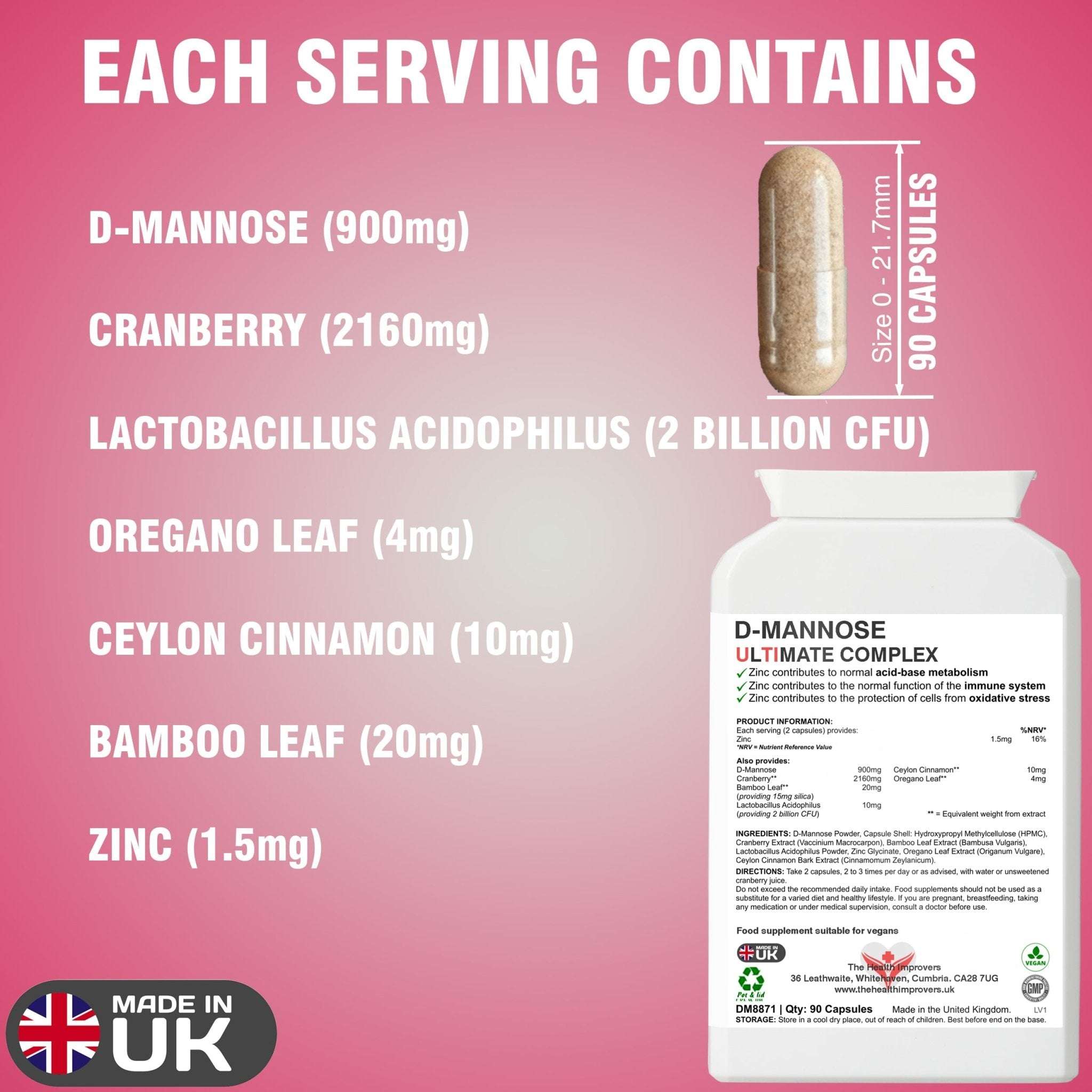 D - Mannose & Cranberry Ultimate Complex Supplement | Vegan | - The Health Improvers