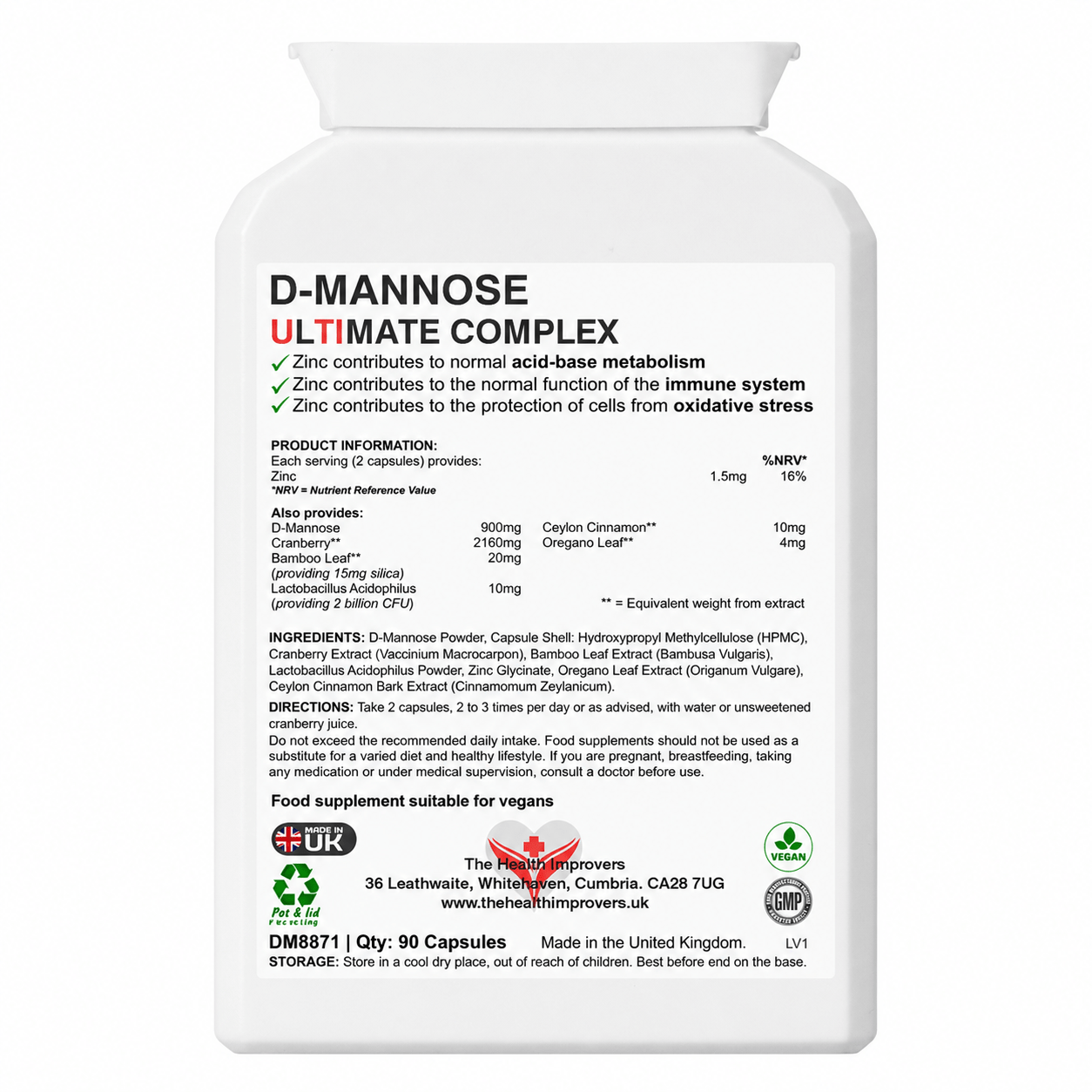 D-Mannose Ultimate Complex supplement facts and ingredients panel