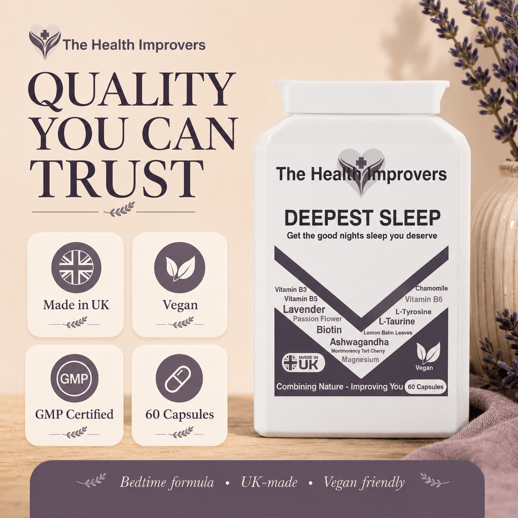 Deepest Sleep quality standards, UK made, vegan, GMP certified, 60 capsules