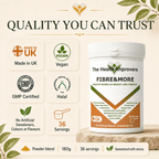 Fibre&More quality standards, UK made, vegan and GMP certified
