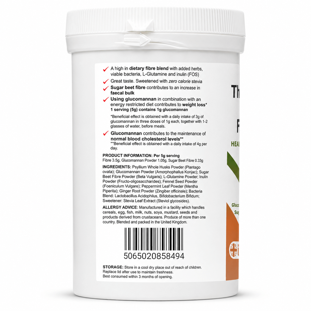 Fibre&More supplement facts and ingredients panel