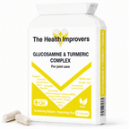 Glucosamine & Turmeric Complex with MSM supplement bottle by The Health Improvers