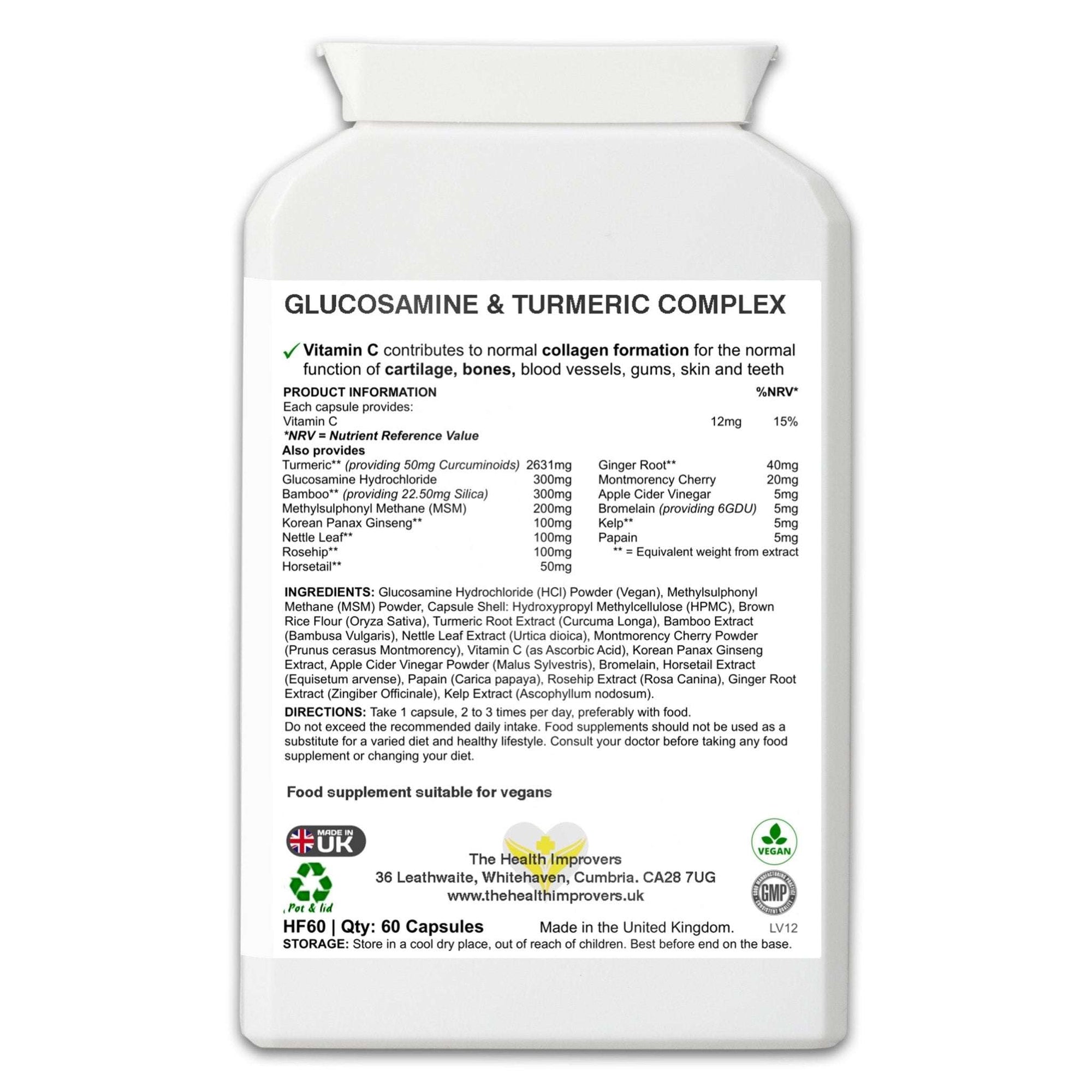 Glucosamine & Turmeric Complex Supplement | Vegan | - The Health Improvers