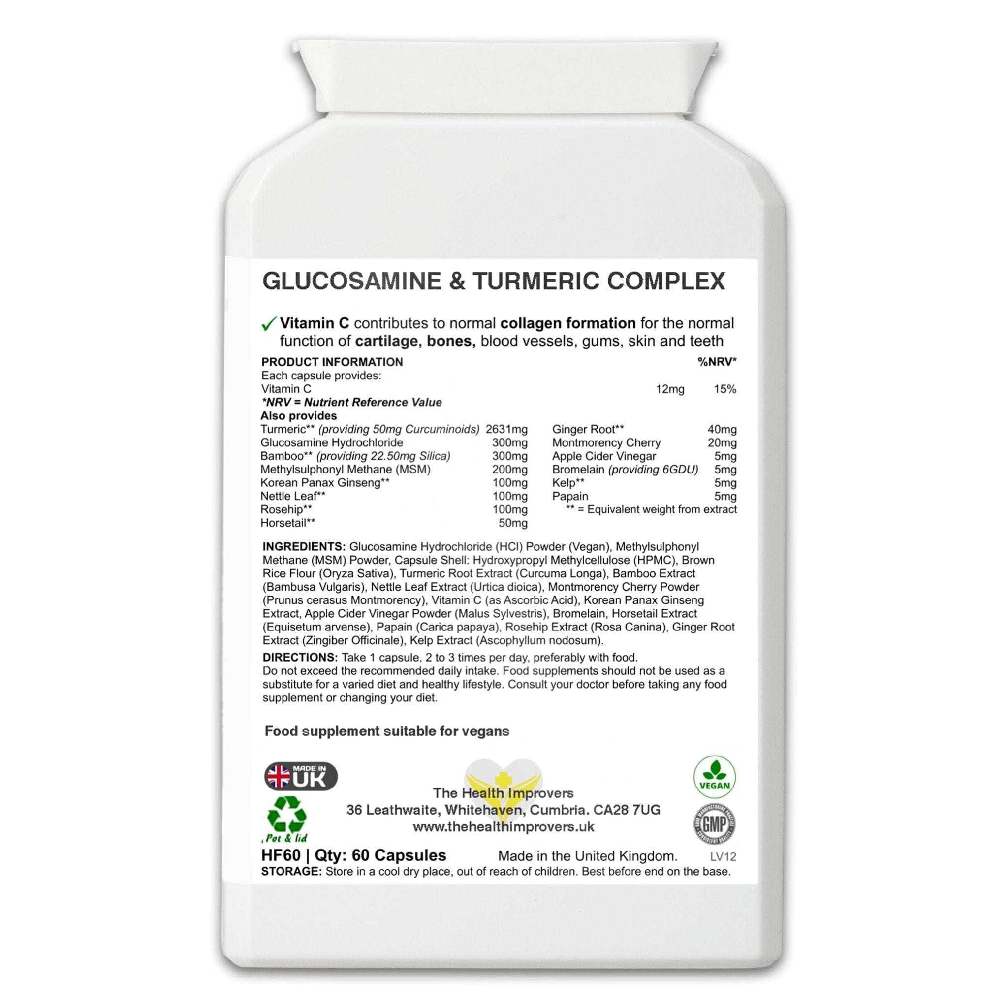 Glucosamine & Turmeric Complex Supplement | Vegan | - The Health Improvers