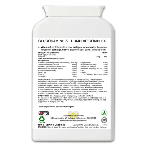 Glucosamine & Turmeric Complex Supplement | Joint Collagen MSM Support - The Health Improvers
