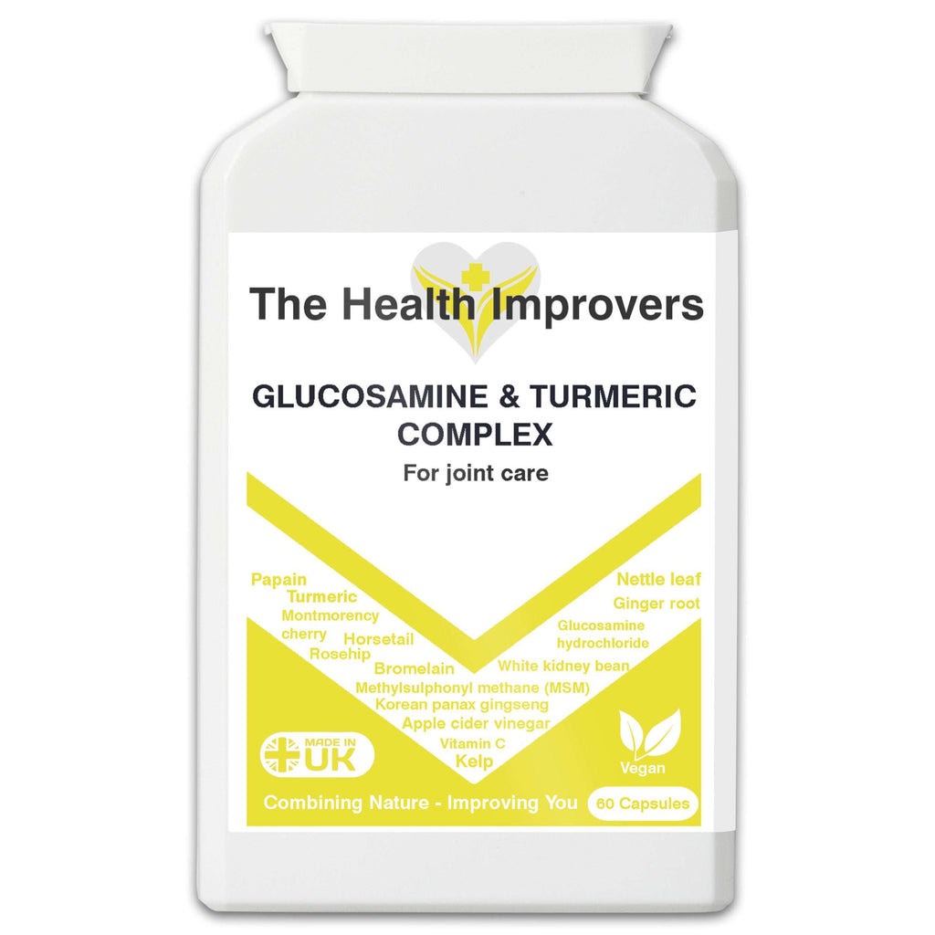 Glucosamine & Turmeric Complex Supplement | Improved Joint Care | Vegan | The Health Improvers