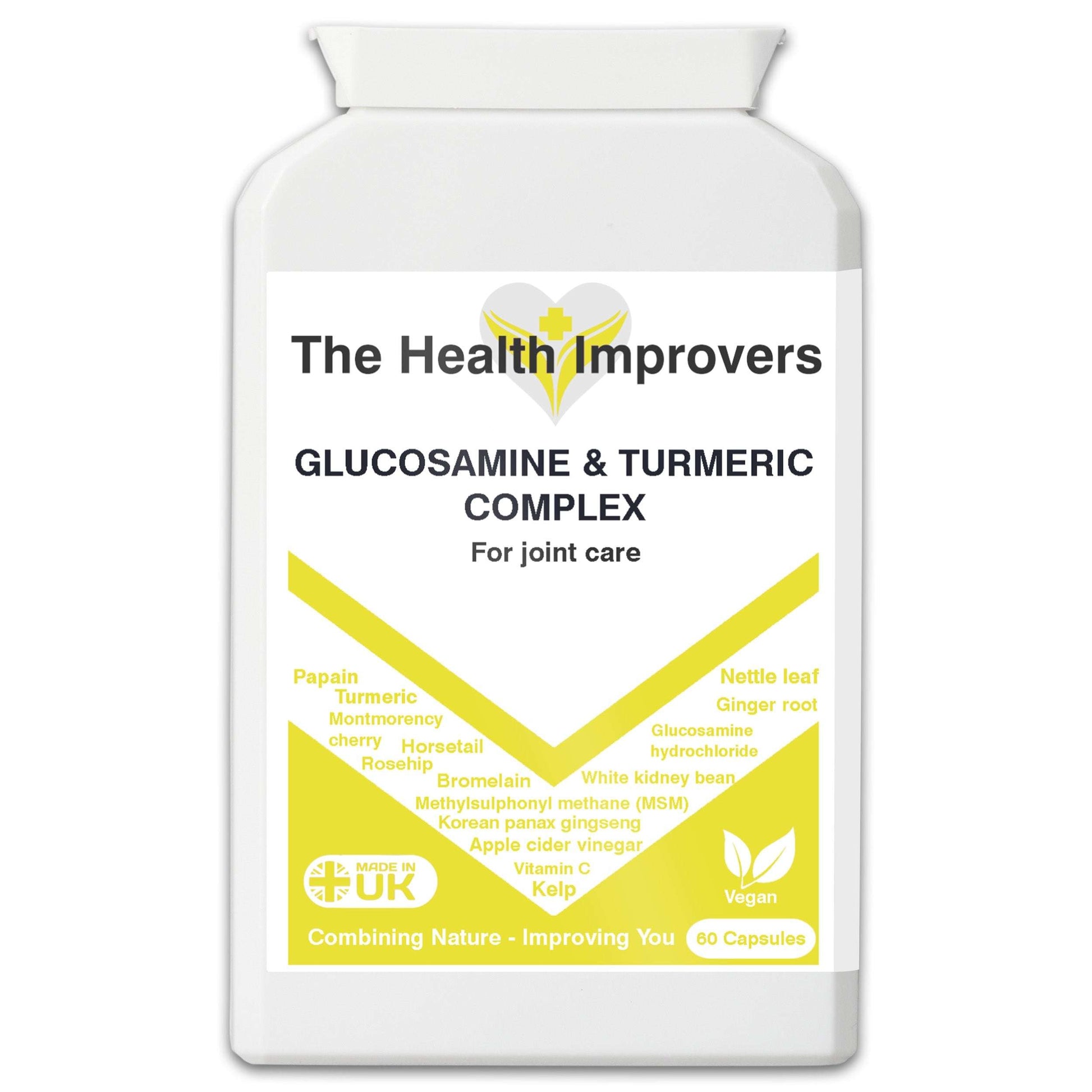 Glucosamine & Turmeric Complex Supplement | Improved Joint Care | Vegan | The Health Improvers