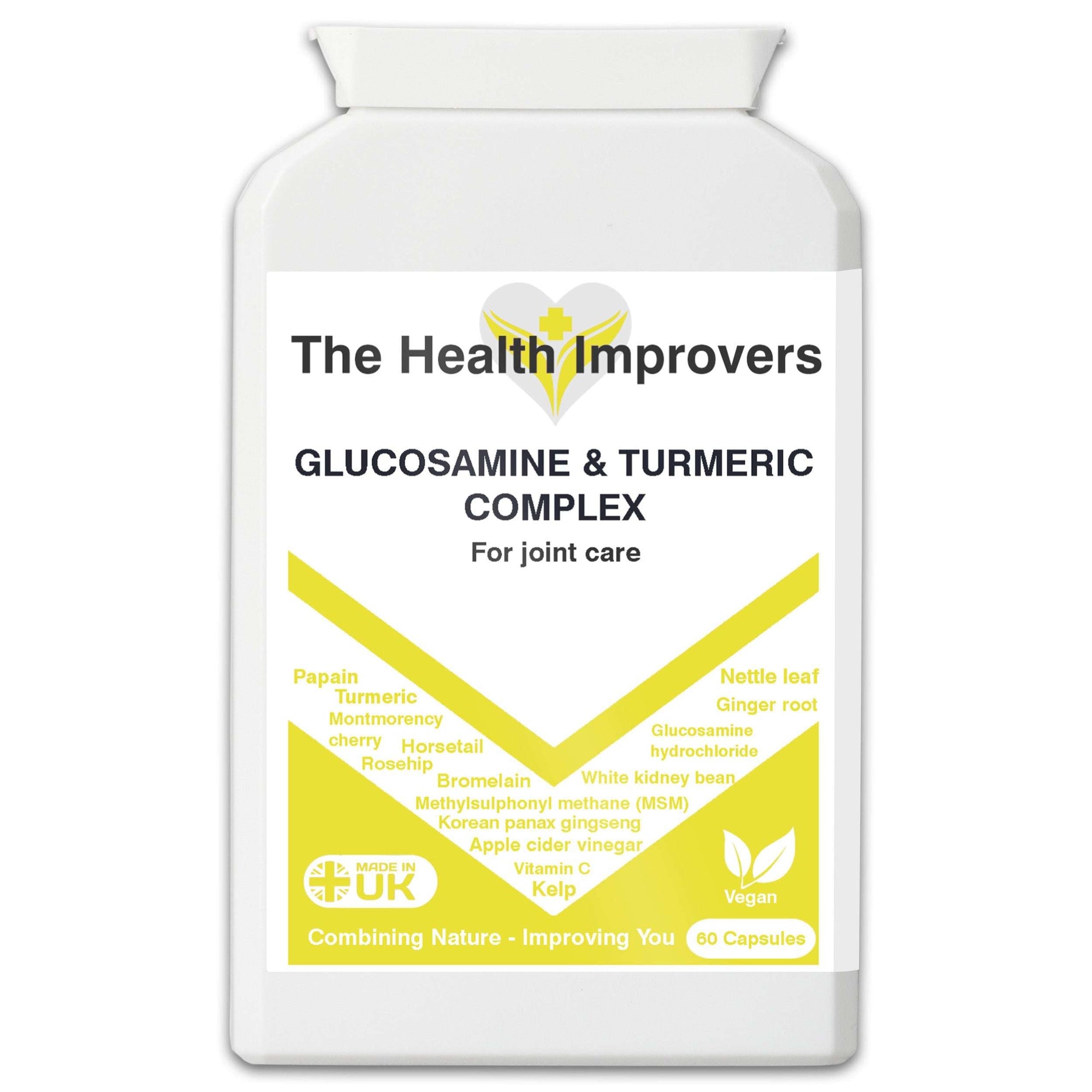 Glucosamine & Turmeric Complex Supplement | Improved Joint Care | Vegan | The Health Improvers