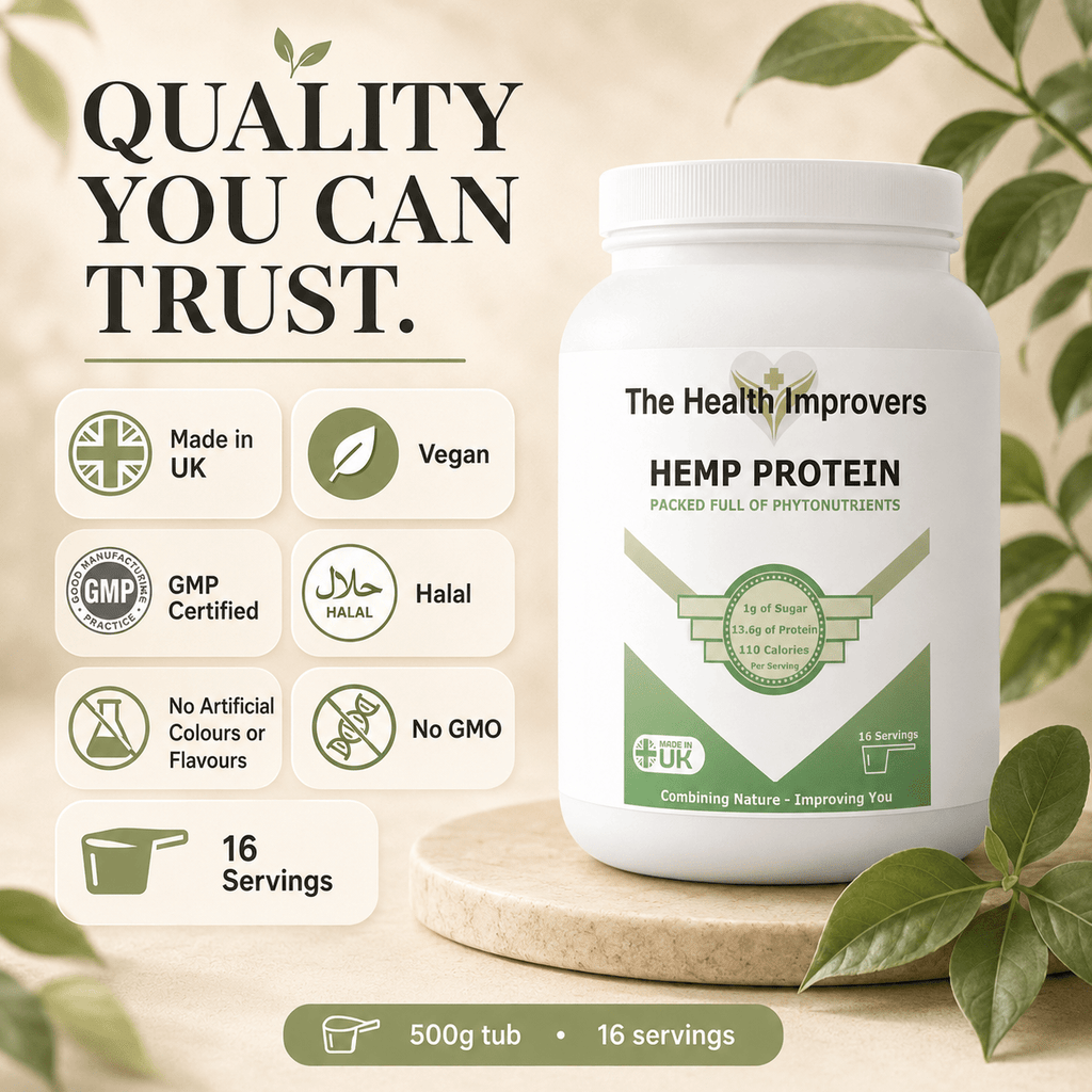 Hemp Protein quality standards, UK made, vegan and GMP certified