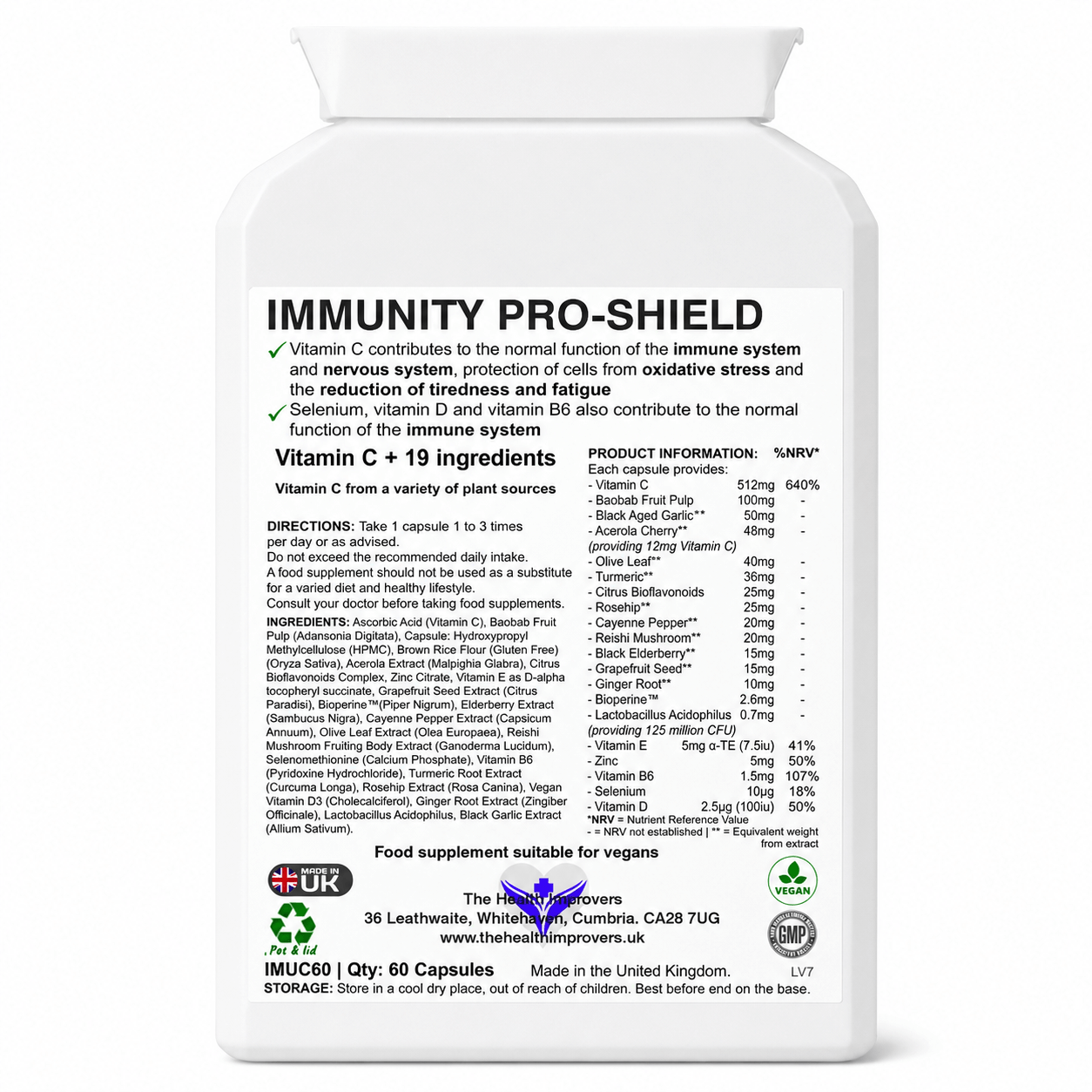 Immunity Pro-Shield supplement facts and ingredients panel