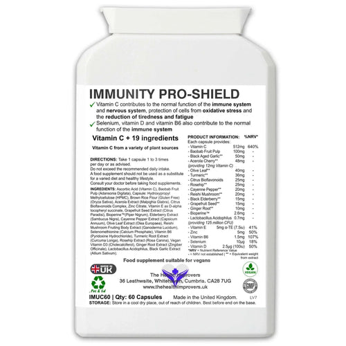 Immunity Pro-Shield Supplement for Improved Function of the Immune System | Vegan - The Health Improvers