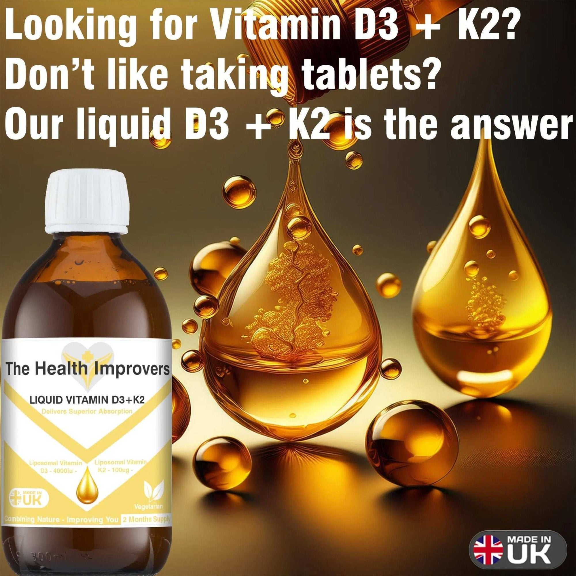 Liposomal Liquid Vitamin D3 + K2 Supplement | Optimal Absorption | - The Health Improvers