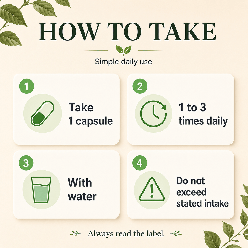 How to take Maca Complex, one capsule one to three times daily with water
