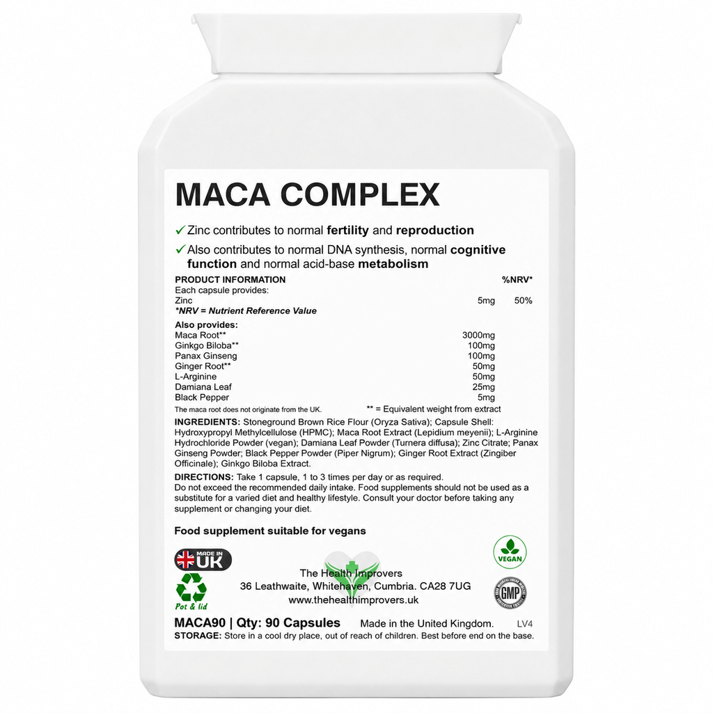 Maca Complex supplement facts and ingredients panel