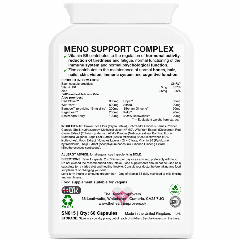 Meno Support Complex supplement facts and ingredients panel