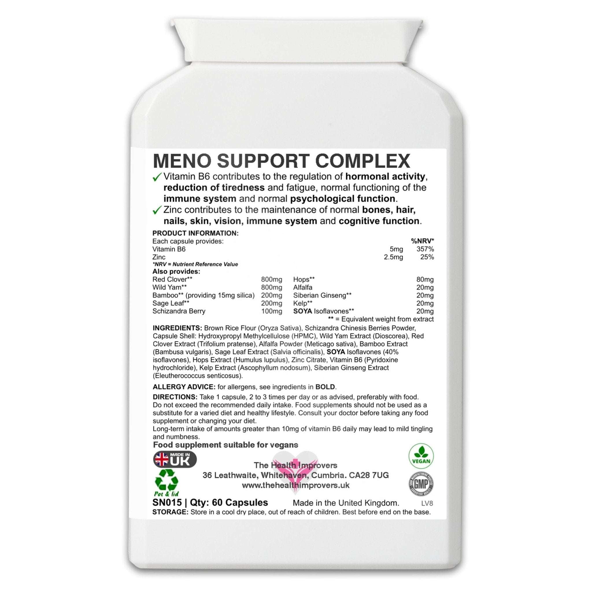 Meno Support Complex Supplement | PMS Hormonal Imbalance | Red Clover & Wild Yam - The Health Improvers
