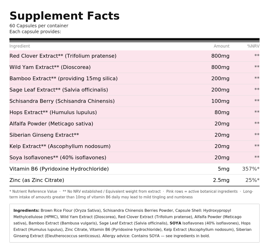 Meno Support Complex - front of bottle - UK made vegan supplement