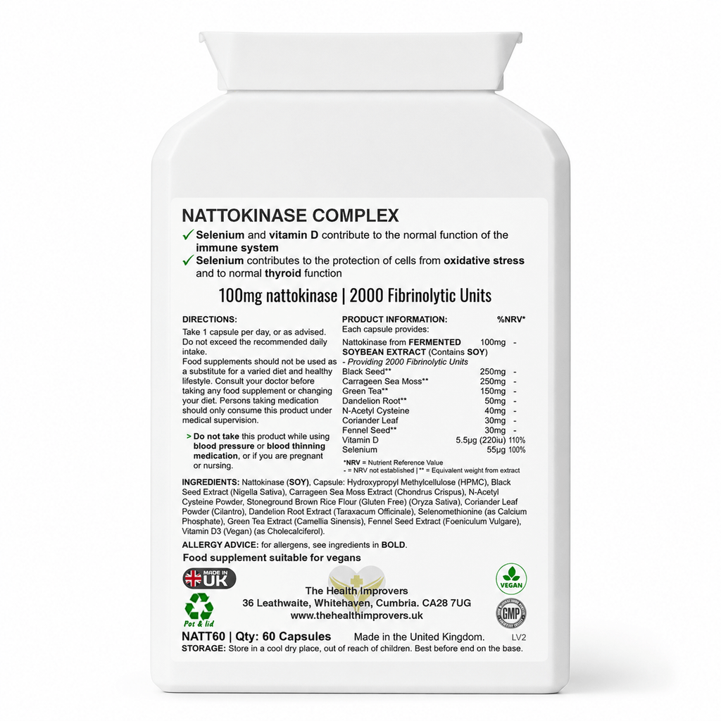 Nattokinase Complex back label with supplement facts