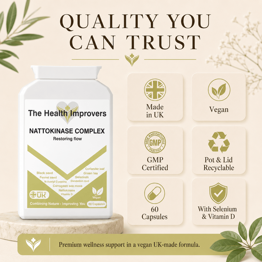 Nattokinase Complex quality standards, UK made, vegan and GMP certified