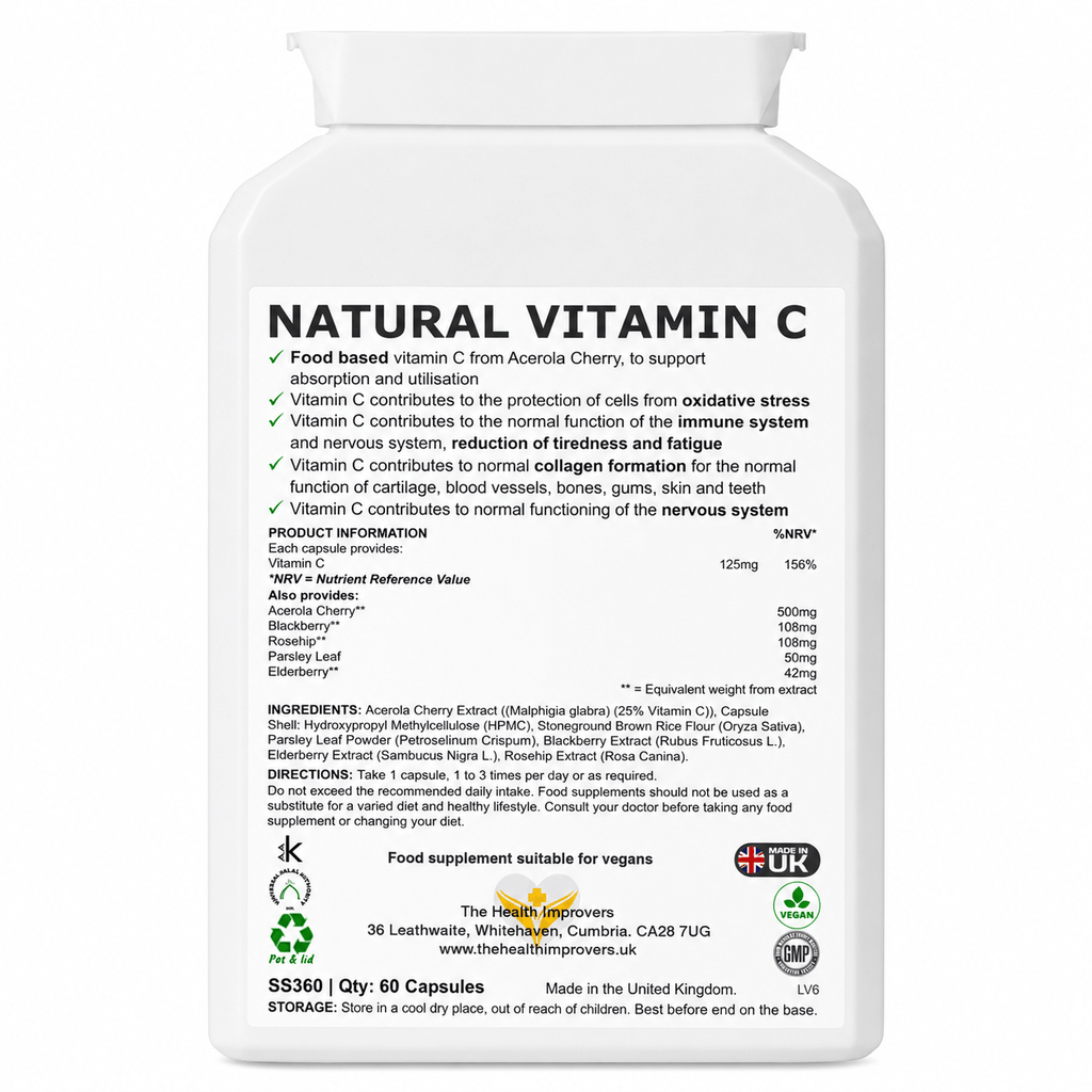 Natural Vitamin C supplement facts and ingredients panel