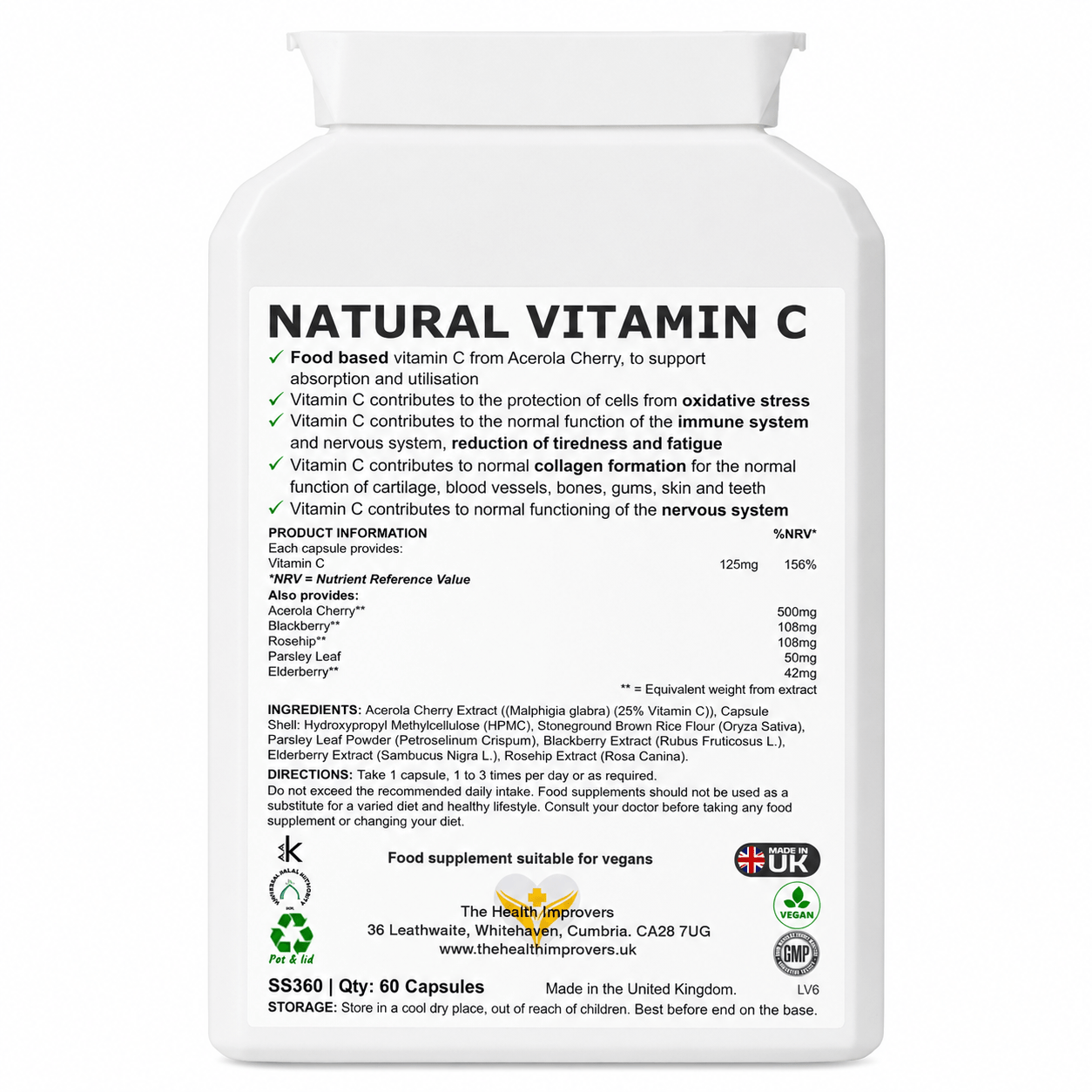 Natural Vitamin C supplement facts and ingredients panel