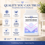 Nootro Brain quality standards, UK made, vegan and GMP certified, 24 active ingredients
