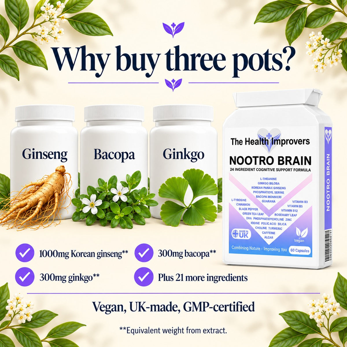 Why buy three pots? Nootro Brain compared with buying ginseng, bacopa and ginkgo separately