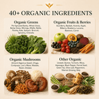 What's inside Daily Nutrient Booster, 40+ organic greens, fruits, berries and mushrooms