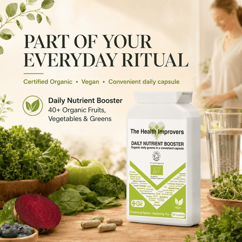Organic Daily Nutrient Booster capsules as part of an everyday routine