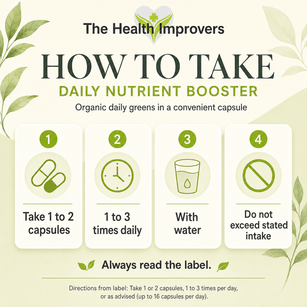 How to take Organic Daily Nutrient Booster, one to two capsules daily with water